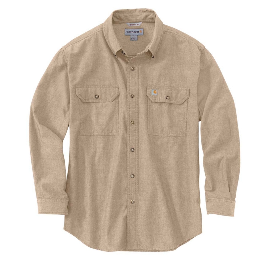Carhartt Men's Loose Fit Midweight Chambray Long-Sleeve Shirt Tan Button Up 2XL